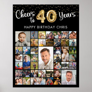40th Birthday 41 Photo Collage Cheers to 40 Years Poster