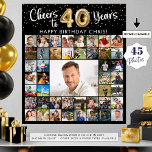 40th Birthday 45 Photo Collage Cheers to 40 Years Poster<br><div class="desc">Create a 40th birthday photo memory display foam board utilising this easy-to-upload photo collage template with 45 pictures of him or her through the years for a fun birthday party decoration and commemorative keepsake. The design features the title CHEERS TO 40 YEARS with gold foil balloon numbers and your custom...</div>
