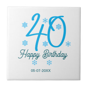 40th birthday add name date year blue template ceramic tile