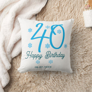 40th birthday add name date year blue template cushion