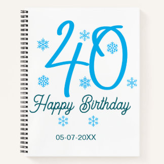 40th birthday add name date year blue template notebook