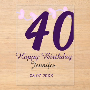 40th birthday add name date year purple floral pin acrylic invitations