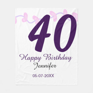 40th birthday add name date year purple floral pin fleece blanket