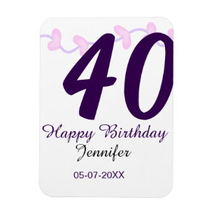 40th birthday add name date year purple floral pin magnet