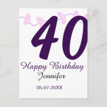 40th birthday add name date year purple floral pin