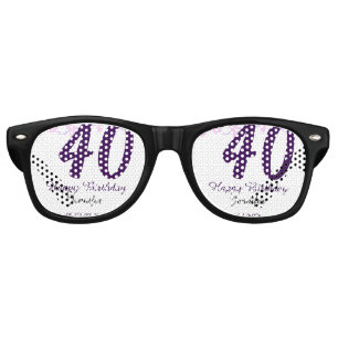 40th birthday add name date year purple floral pin retro sunglasses