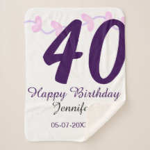 40th birthday add name date year purple floral pin
