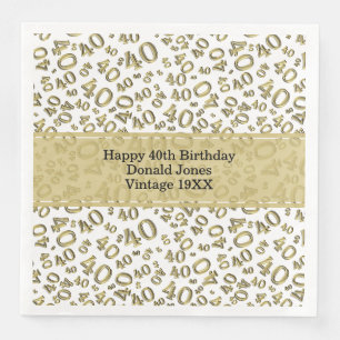 40th Birthday Age Number Pattern Gold/White Napkin