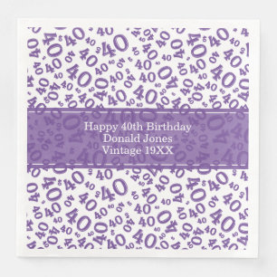 40th Birthday Age Number Pattern Purple/White Napkin