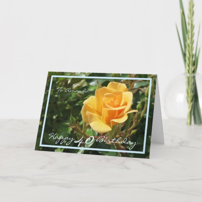 40th Birthday Amanda Yellow Rose Elegant Modern Card (Front)