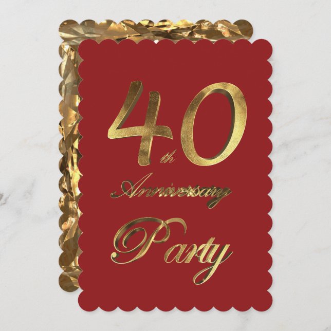 40th Birthday Anniversary Gold Red Elegant Invitation (Front/Back)