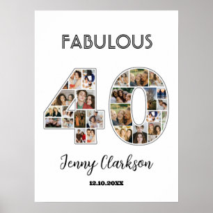 40th Birthday Anniversary Number 40 Photo Collage Poster