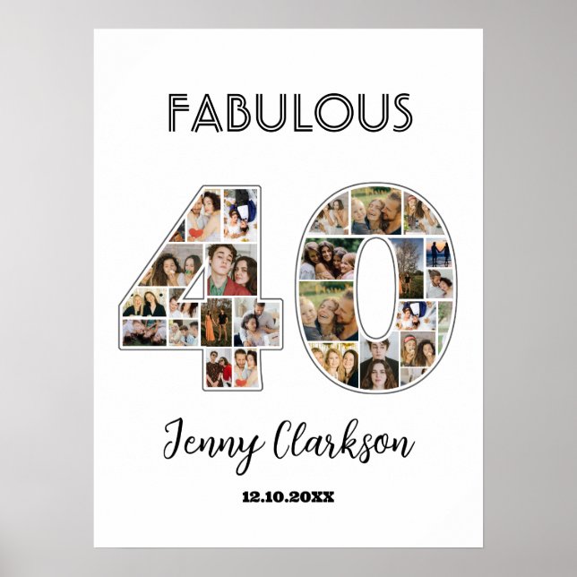 40th Birthday Anniversary Number 40 Photo Collage Poster (Front)