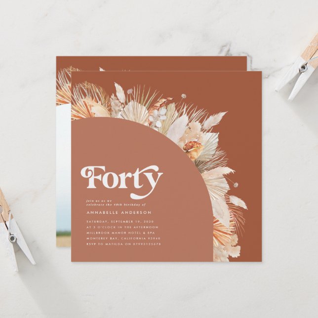 40th birthday arch photo pampas grass terracotta (Front/Back In Situ)