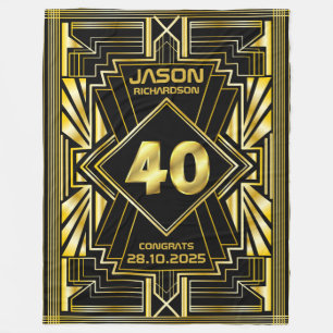40th Birthday Art Deco Gold Black Great Gatsby Fleece Blanket