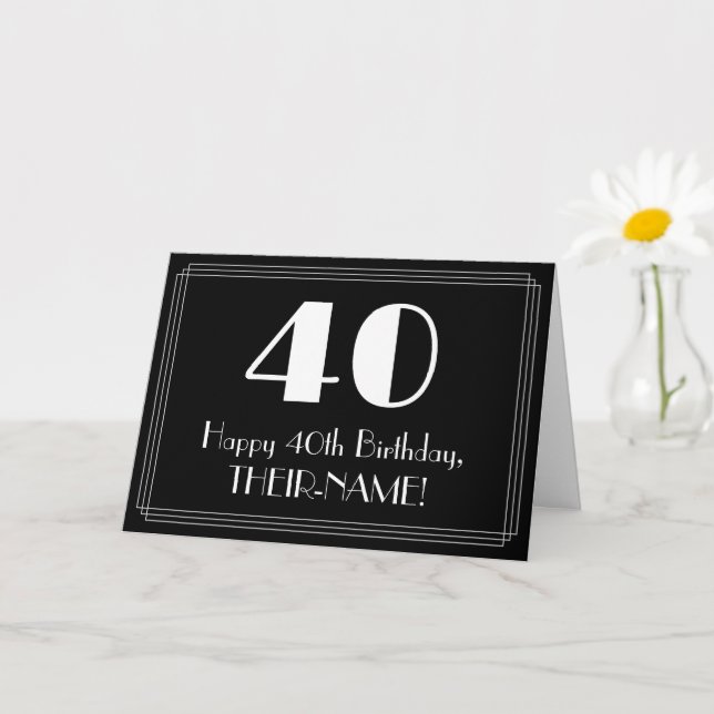 40th Birthday ~ Art Deco Inspired Look "40", Name Card (Small Plant)