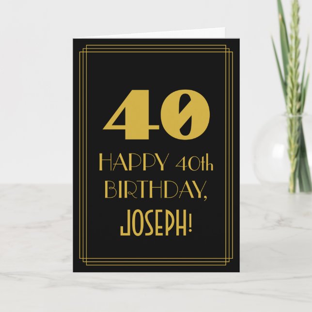 40th Birthday ~ Art Deco Inspired Look "40" & Name Card (Front)
