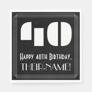 40th Birthday: Art Deco Inspired Look "40" + Name Napkin