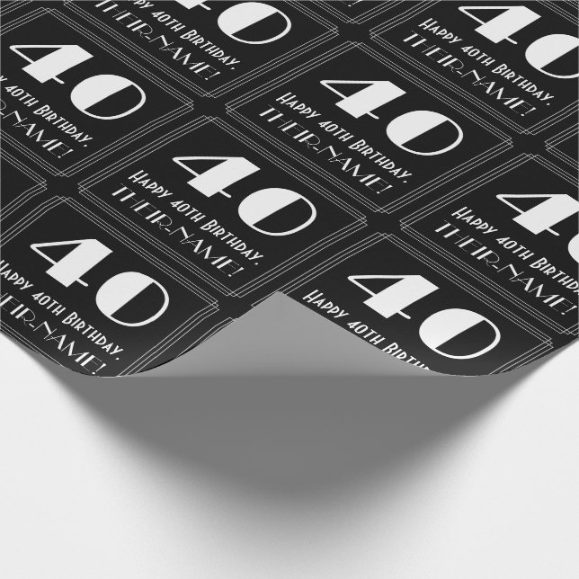 40th Birthday - Art Deco Inspired Look "40", Name Wrapping Paper (Corner)