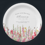 40th Birthday August Birth Flower Party Supplies Paper Plate<br><div class="desc">Perfect table decor for an August birthday party. Pink gladiolus is the birth flower for that month. It forms a pretty watercolor bottom border on this floral personalised plate. The birthday guest of honour's name, age and birthdate are placed above it using elegant calligraphy and typography. All text is editable....</div>