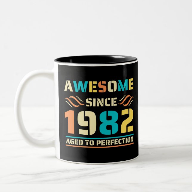 40th Birthday Awesome Since 1982 Two-Tone Coffee Mug (Left)