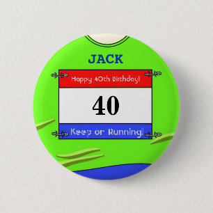 40th Birthday Badge for a Runner (Green Top)