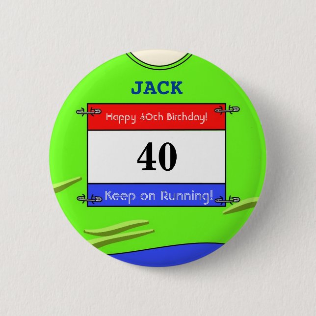 40th Birthday Badge for a Runner (Green Top) (Front)