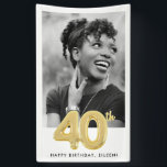 40th Birthday Balloon Photo Party  Banner<br><div class="desc">Perfect for a 40th birthday celebration - this birthday party banner features a large photo and gold 40th balloon design. Customise with your birthday message.</div>