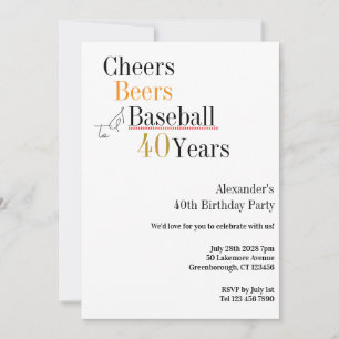 40th Birthday Baseball Cheers Beers 40 Years Party Invitation