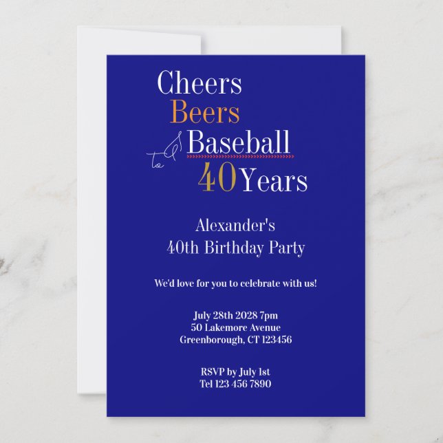 40th Birthday Baseball Cheers Beers Modern Party Invitation (Front)