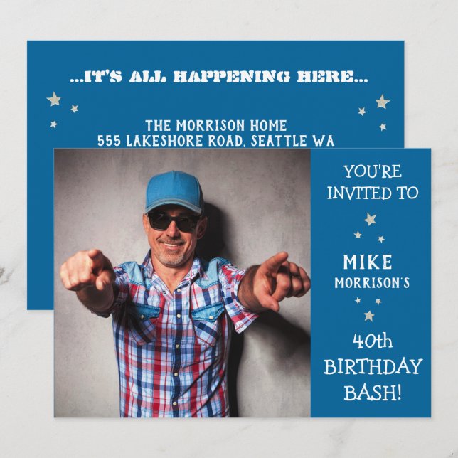 40th Birthday Bash Photo Party Invitation (Front/Back)
