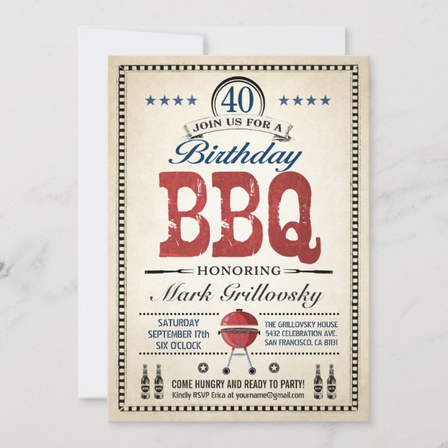 40th Birthday BBQ Invitations (Front)