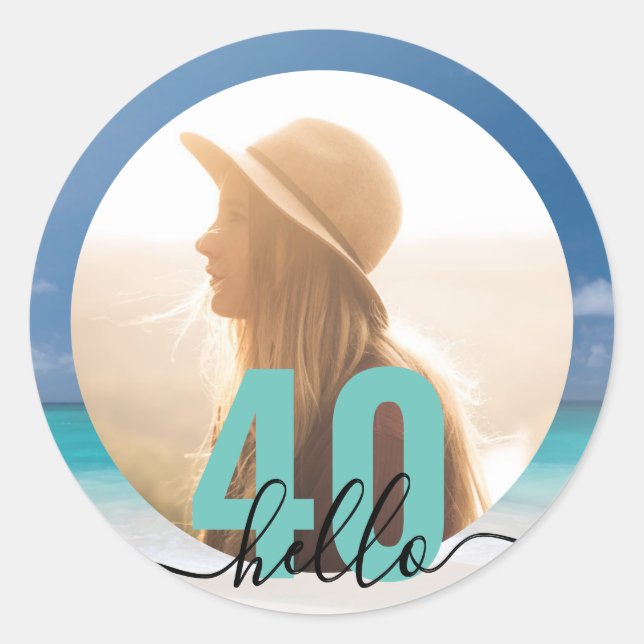 40th Birthday Beach Photo Personalised Classic Round Sticker (Front)
