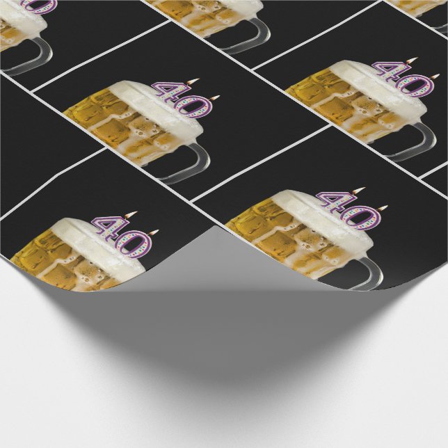 40th Birthday Beer Mug With Candles Wrapping Paper (Corner)