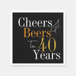 40th Birthday Beers and Cheers Black Gold Party Napkin