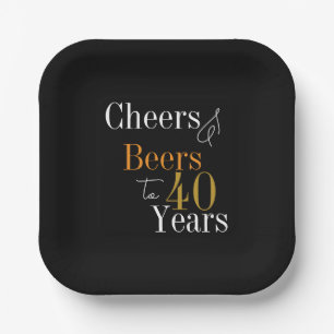 40th Birthday Beers and Cheers Black Gold Party Paper Plate