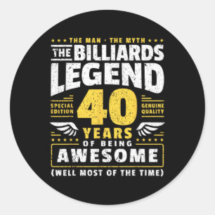 40th Birthday Billiards Player 40 Years Old Billia Classic Round Sticker