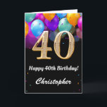 40th Birthday Black and Gold Colourful Balloons Card<br><div class="desc">40th Birthday Black and Gold Colourful Balloons Birthday Card. For further customisation,  please click the "Customise it" button and use our design tool to modify this template.</div>