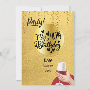 40th Birthday Black and Gold theme Invitation