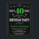 40th Birthday Black and Green Chalkboard Invitation<br><div class="desc">40th Birthday Invitation Black and Green Typography. Chalkboard. Black and White Background. Adult Birthday. Male Men or Women Birthday. Kids Boy or Girl Lady Teen Teenage Bday Invite. 13th 15th 16th 18th 20th 21st 30th 40th 50th 60th 70th 80th 90th 100th. Any Age. For further customisation, please click the "Customise...</div>