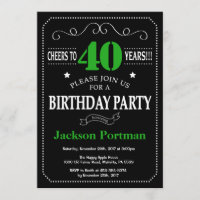 40th Birthday Black and Green Chalkboard
