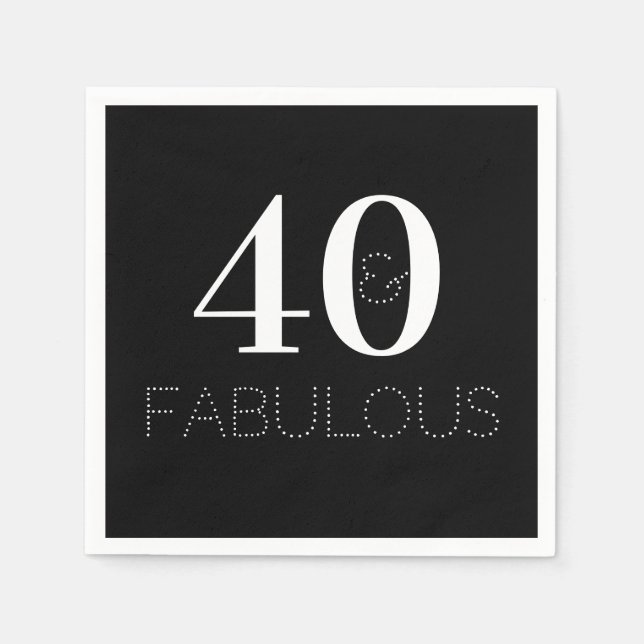 40th Birthday Black and White Birthday Party Napkin (Front)