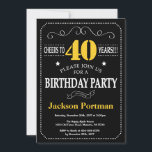 40th Birthday Black and Yellow Chalkboard Invitation<br><div class="desc">40th Birthday Invitation Black and Yellow Typography. Chalkboard. Black and White Background. Adult Birthday. Male Men or Women Birthday. Kids Boy or Girl Lady Teen Teenage Bday Invite. 13th 15th 16th 18th 20th 21st 30th 40th 50th 60th 70th 80th 90th 100th. Any Age. For further customisation, please click the "Customise...</div>