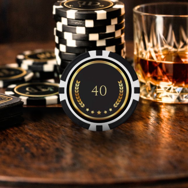 40th Birthday Black & Gold Casino Party Favours Poker Chips (Creator Uploaded)