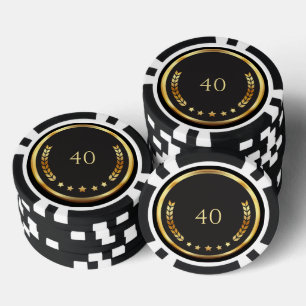 40th Birthday Black & Gold Casino Party Favours Poker Chips