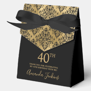 40th Birthday Black Gold Damask Thank You  Favour Box