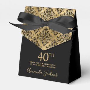 40th Birthday Black Gold Damask Thank You Favour Box