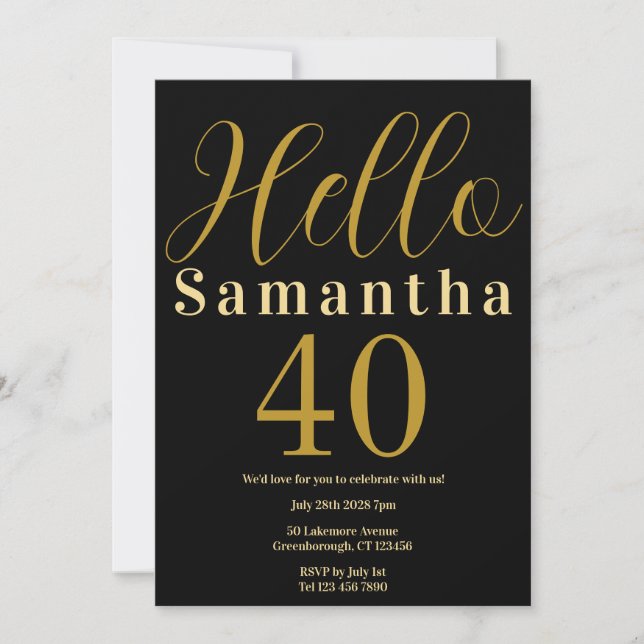 40th Birthday Black Gold Elegant Party Invitation (Front)