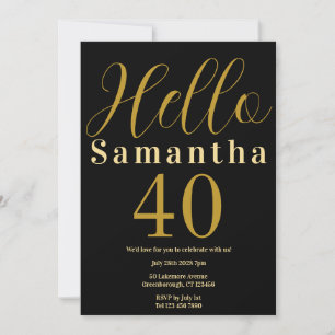 40th Birthday Black Gold Elegant Party Invitation