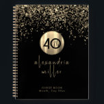 40th Birthday Black Gold Glitter Guestbook Notebook<br><div class="desc">Elegant 40th Birthday Party Celebration Guestbook Black Gold Glitter Sparkle Brushed Metal Name Feminine Script Custom Text Template Guest Book</div>